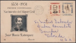 1954-FDC-68 CUBA. REPUBLICA .1954. Ed.563-65. FDC JOSE MAYIA RODRIGUEZ INDEPENDENCE WAR. VIOLET CANC. LILY CACHET. - FDC