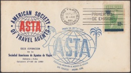 1959-FDC-85 CUBA 1959. ASTA. SOC AMERICANA DE AGENCIAS DE VIAJES.BIRD. AVES. PAJAROS. BLUE CANCEL. - FDC