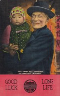 China Man With Boy, Chinatown San Francisco California, Chinese Immigrants In US, C1940s Vintage Linen Postcard - Azië