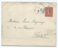 2438 - Lettre 1907 Cachet Paris Rue Du Bac Semeuse Lignée Sénac Lagrange Relief Couronne Verso - 1877-1920: Période Semi Moderne