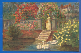 Fantaisie; Pfingsten; Künstlerkarte Mit Frau, Teich, Blumen; 1909 - Pentecostés