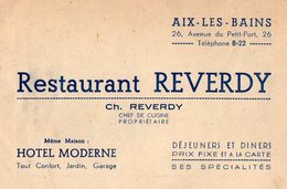 VP6940 - CDV - Carte De Visite - Restaurant Ch.REVERDY à AIX LES BAINS - Visitekaartjes