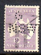 Y1903 - AUSTRALIA , 9 Penny Usato Punctured G  NSW . Pieghe .  Fil CofA - Oblitérés