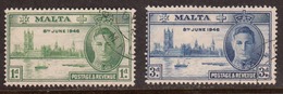 Malta 1946 Peace Issue, Used, Sc# 206-207, SG 232-233 - Malta