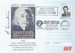 #BV6564 ALBERT EINSTEIN,SCIENTIST,COVER STATIONERY,OBLITERATION CONCORDANTE,2005,ROMANIA - Albert Einstein