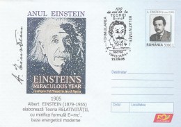#BV6565 ALBERT EINSTEIN,SCIENTIST,COVER STATIONERY,OBLITERATION CONCORDANTE,2005,ROMANIA - Albert Einstein
