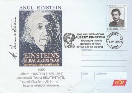 #BV6566 ALBERT EINSTEIN,SCIENTIST,COVER STATIONERY,OBLITERATION CONCORDANTE,2005,ROMANIA - Albert Einstein