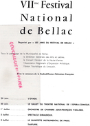 87 - BELLAC - PROGRAMME 7E FESTIVAL 1960-  ANDRE CLUZEAU-L' OTAGE-OPERA COMIQUE BALLET- J.F. PAILLARD-GIRAUDOUX-TARTUFFE - Programas