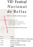 87 - BELLAC - PROGRAMME 7E FESTIVAL 1960-  ANDRE CLUZEAU-L' OTAGE-OPERA COMIQUE BALLET- J.F. PAILLARD-GIRAUDOUX-TARTUFFE - Programmi