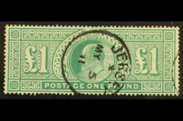 1902 £1 Dull Blue- Green De La Rue Printing, SG 266, Superb Used With Pretty Single- Ring Cds Cancellation,... - Non Classés