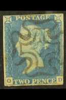 1840 2d Blue "O D" Plate 1, SG.5, Very Fine Used With Light, Crisp And Almost Full Black MC Postmark. Three... - Autres & Non Classés