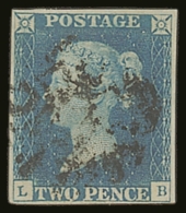 1840 2d Blue "L B" Plate 1, SG.5, Used With Black MX, Four Margins. For More Images, Please Visit... - Autres & Non Classés