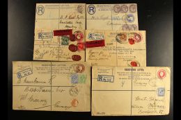 REGISTERED ENVELOPES TO OVERSEAS DESTINATIONS 1885-1936 Postally Used Group (three Different Sizes) All Uprated... - Sonstige & Ohne Zuordnung