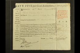 1816 ROYAL NAVY 'NAVY FIVE PER CENT. ANNUITIES' STOCK CERTIFICATE For Five Hundred Pounds, With Two Witness... - Other & Unclassified
