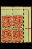 1922-26 2s Red On Emerald Wmk MCA, SG 174, Superb Never Hinged Mint Top Right Corner BLOCK Of 4, Very Fresh. (4... - Turks & Caicos