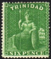 1860 6d Bright Yellow Green (clean Cut Perf 14-16½), SG 49, Very Fine Mint For More Images, Please Visit... - Trinité & Tobago (...-1961)