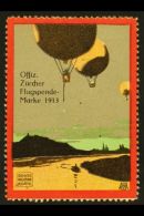 BALLOON LABEL. 1913 Offiz. Zurcher Flugspende Marke Schweiz Militar Aviatik Colourful Poster Stamp, Fine Mint,... - Sonstige & Ohne Zuordnung