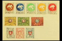 1861 HAND PAINTED STAMPS Unique Miniature Artworks Created By A French "Timbrophile" In 1861. A Colourful Group... - Autres & Non Classés