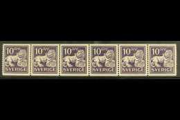 1934-36 10 Ore Violet Lion Type II, Imperf X Perf 13, White Paper, Facit 146 Ea, Never Hinged Mint COIL STRIP Of... - Otros & Sin Clasificación