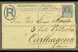 1887 INTACT REGISTERED COVER. 1887 (26 Jan) 2d Registered Stationery Envelope From London, England To Carthagena,... - Otros & Sin Clasificación