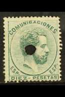 1872-73 10p Green With Telegraph Punch Hole, Edifil 129T, Fresh Mint With Gum. For More Images, Please Visit... - Otros & Sin Clasificación