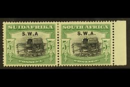 1927 5s Black And Green, Bi-lingual Pair, Ovptd S.W.A., Variety Left Stamp "without Stop After A", SG 66a, Fresh... - Südwestafrika (1923-1990)