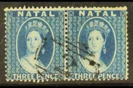 NATAL 1859-60 3d Blue No Watermark Perf 14, SG 10, Fine Used Horizontal Pair. For More Images, Please Visit... - Ohne Zuordnung