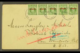 1917 Cover To USA Franked ½d In A Strip Of 5, SG 115, Apia 19.4.17 Postmarks, Censor "2" Cachet Applied,... - Samoa (Staat)