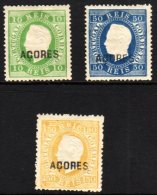 AZORES 1879-1880 King Luis New Colours Perf 13½, 10r Yellow-green, 150r Blue & Light Blue And 150r... - Otros & Sin Clasificación