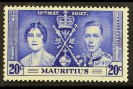 1937 20c Bright Blue Coronation Stamp With LINE BY SCEPTRE, SG 251b, Very Fine Mint. For More Images, Please Visit... - Maurice (...-1967)