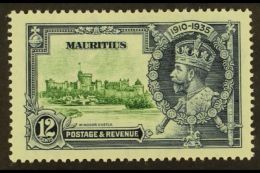 1935 Silver Jubilee 12c Green And Indigo With Diagonal Line By Turret Variety, SG 246f, Very Fine Mint. For More... - Maurice (...-1967)