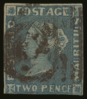 1848-59 2d Blue Early Impression (from Position 2), SG 8, Used With 3 Small Neat Margins, Good Colour &... - Mauritius (...-1967)