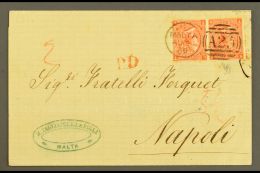 1869 COVER TO NAPLES Bearing Great Britain 1865-73 4d Red, Plate 11, Horizontal Pair Tied By Very Fine "MALTA /... - Malta (...-1964)