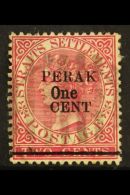 PERAK 1891 1c On 2c Bright Rose (Type 30) Variety "narrow O", SG 57a, Fine Used. For More Images, Please Visit... - Sonstige & Ohne Zuordnung