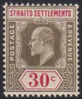 1904-10 30c Grey & Carmine - Chalky Paper, SG 134a, Fine Mint  For More Images, Please Visit... - Straits Settlements