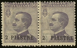 LEVANT - CONSTANTINOPLE 1908 2pi On 50c Violet, Horizontal Pair, One Showing The "0" From The "20" Error Of Value... - Sonstige & Ohne Zuordnung