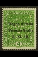 VENEZIA GIULIA 4Kr Deep Green Overprinted, Sass 17, Superb Mint With Full Rich Colour. Signed Brun. Cat €1400... - Sin Clasificación