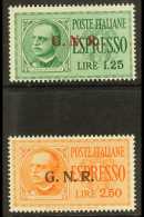 SOCIAL REPUBLIC EXPRESS 1944 1.25L Green & 2.50L Red-orange With "G.N.R." Overprints Type II (Sassone 19/20... - Sin Clasificación