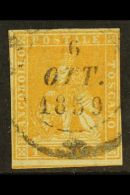 TUSCANY 1857 1s Bright Ochre, Wmk Vertical Lines, Sass 11a, Very Fine Used With Three Clear Margins, Just Touches... - Sin Clasificación