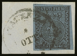 PARMA 1852 40c Black On Blue, Sass 5, Superb Used On Piece With Large To Huge Margins All Round And Tied With Neat... - Unclassified