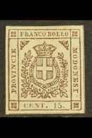 MODENA 1859 15c Brown Provisional Govt, Sass 13, Fine Mint Part Og With Light Corner Crease. Scarce Stamp. Cat... - Sin Clasificación