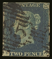 1840 2d Blue 'EG' Plate 1, Used With Irish Diamond "285" Of Kilrush, Co. Clare, With 4 Margins, One Repainted At... - Sonstige & Ohne Zuordnung