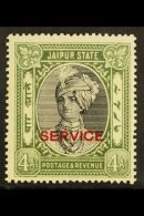 JAIPUR 1937 4a Black And Grey Green (insc. Postage & Revenue), Ovptd "Service", SG O20, Superb Mint. Scarce... - Sonstige & Ohne Zuordnung