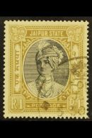 JAIPUR 1932-46 Inscribed "POSTAGE" 1R Black And Yellow-bistre, SG 67, Very Fine Used. For More Images, Please... - Sonstige & Ohne Zuordnung