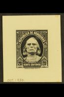 1931 20c Black Christopher Columbus (as SG , Scott 304) - An American Bank Note Company DIE PROOF On Card, Overall... - Honduras