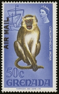 1972 50c Monkey With "AIR MAIL" OVERPRINT DOUBLE, SG 510b, Never Hinged Mint. For More Images, Please Visit... - Grenada (...-1974)