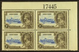 1935 1d Ultramarine And Grey Black Silver Jubilee, Corner Plate Block Of 4, Variety "Lightning Conductor", SG... - Côte D'Or (...-1957)