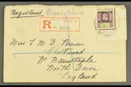 OCEAN ISLAND 1914 Registered Cover To England, Bearing Corner Marginal 5d Ovpt On Fiji (damaged At Top), Cancelled... - Islas Gilbert Y Ellice (...-1979)