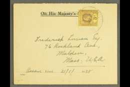 OCEAN ISLAND 1928 O.H.M.S. (crossed Out) Cover To USA, Bearing KGV 3d (foreign Rate), Cancelled With Ocean Island... - Islas Gilbert Y Ellice (...-1979)