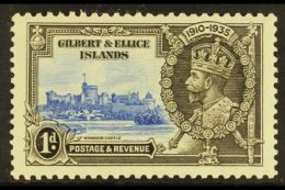 1935 1d Ultramarine And Grey Black Silver Jubilee, Variety "flagstaff On Right Hand Turret", SG 36d, Very Fine... - Islas Gilbert Y Ellice (...-1979)